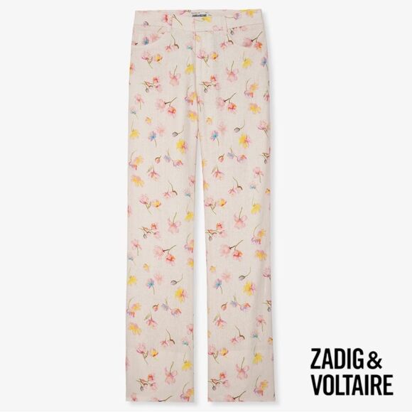 Zadig & Voltaire **NWT** Pistol Courtney Floral Linen Pants in Vanille - Picture 9 of 15